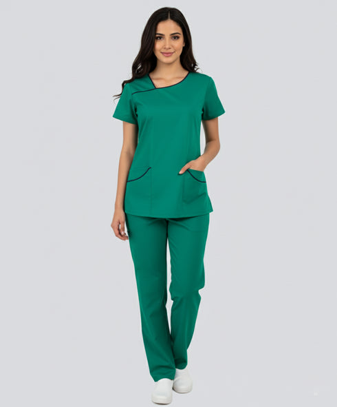 Women’s 4-Pocket Asymmetrical Neck Scrub – Cotton-Polyester